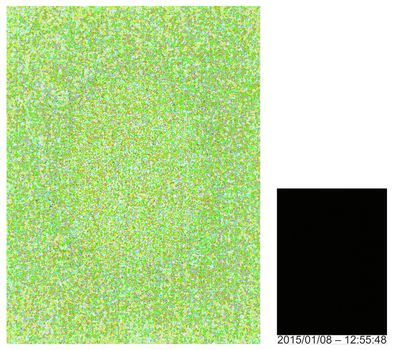 刘月，《为极限值得唯一14 2015-01-08 – 12:55:48》，2015。爱普生艺术微喷、哈内姆勒摄影纯棉硫化钡纸基纸，200×150cm（彩色），29×20.5cm（黑色）。图片提供：香格纳画廊。