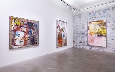 Exhibition view: Mandy El-Sayegh, Dispersal, Lehmann Maupin, Hong Kong (11 July–23 August 2019). Courtesy the artist and Lehmann Maupin, New York, Hong Kong, and Seoul. Photo: Owen Wong.