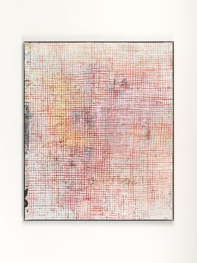 Mandy El-Sayegh, TBC - small grids (2019). Oil and mixed media on linen, artist steel frame. 143 x 119 cm. Courtesy the artist and Lehmann Maupin.