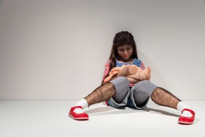 Patricia Piccinini, The Comforter (2010). Exhibition view: Patricia Piccinini & Joy Hester: Through love ..., TarraWarra Museum of Art (25 November 2018–11 March 2019). Collection: Art Gallery of New South Wales, Sydney; purchased 2010. Courtesy the artist, Tolarno Galleries, Melbourne, and Roslyn Oxley9 Gallery, Sydney. Photo: Rick Liston.