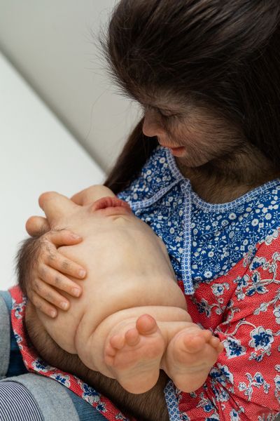 Patricia Piccinini, The Comforter (detail) (2010). Exhibition view: Patricia Piccinini & Joy Hester: Through love ..., TarraWarra Museum of Art (25 November 2018–11 March 2019). Collection: Art Gallery of New South Wales, Sydney; purchased 2010. Courtesy the artist, Tolarno Galleries, Melbourne, and Roslyn Oxley9 Gallery, Sydney. Photo: Rick Liston.