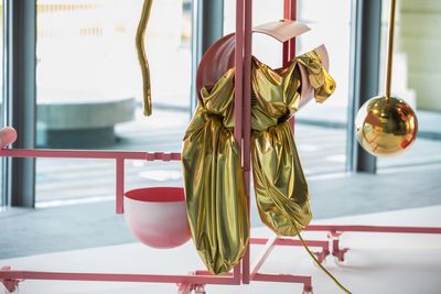 Jen Liu, Pink Slime Caesar Shift: Gold Edition (2019). Exhibition view: Every Step in the Right Direction, Singapore Biennale 2019, Singapore Art Museum (22 November 2019–22 March 2020). Courtesy Singapore Art Museum.
