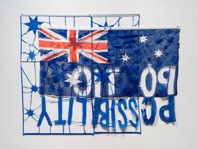 Raquel Ormella, Poetic Possibility #2 (2013). Reworked flag; cotton, metal. 155 x 215 cm. Collection Campbelltown Arts Centre, Sydney.