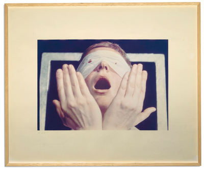 Gina Pane, Action Psyché (1973) (detail). A set of 25 colour photographs, preparatory drawings, and coloured slides. © The Estate of the Artist. Courtesy Richard Saltoun Gallery.