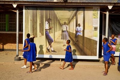 Gosette Lubondo, ‘Imaginary Trips II’ (2018). Exhibition view: Lubumbashi Biennale, Lycée Tuendelee, Lubumbashi (24 October–24 November 2019). Photo: © Julien De Bock.