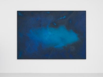 Shirazeh Houshiary, Blue Hour (2017). Pigment and pencil on black Aquacryl on canvas and aluminium. 190 x 270 cm. © Shirazeh Houshiary. Courtesy Lisson Gallery, London/New York.