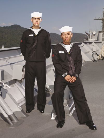 Heinkuhn Oh, Two navy corporals wearing black uniforms, October 2010 (2010). C Print. 132 x 105 cm.