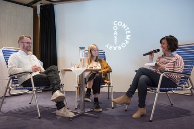 Artist talk between Jan Freuchen, Toril Johannessen and writer Orit Gat for Coast Contemporary (21–24 October 2017). Courtesy Coast Contemporary. Photo: Laimonas Puisys. 
