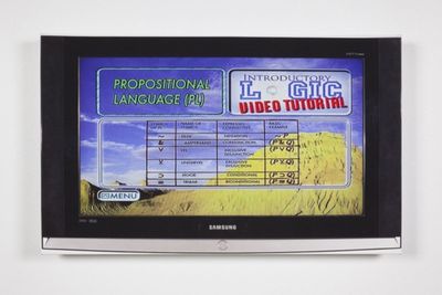 Simon Denny, Introductory Logic Video Tutorial double canvas: Propositional Language (PL) (2010). 89 x 45 x 8 cm.