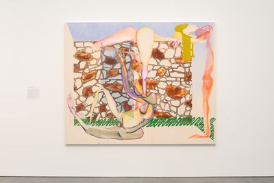 Christina Quarles, I Just Missed Yew (2019). Acrylic on canvas. 195.6 x 243.8 x 5.1 cm. Exhibition view: Christina Quarles, MCA Chicago, Chicago (13 March–5 September 2021).