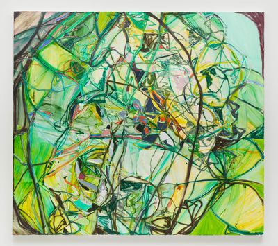 Jadé Fadojutimi, Moisaicked Utterance (2020). Oil, acrylic, and oil stick on canvas. 160 x 180 cm.