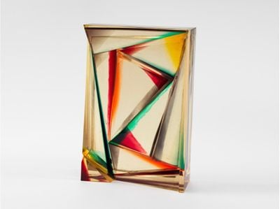 Polyester resin geometrical sculpture red yellow and green