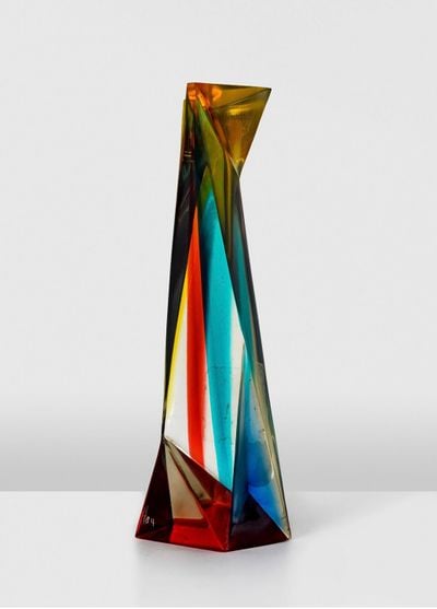 Bright polyester resin sculpture refracting light 
