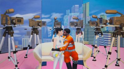 Mak2, Home Sweet Home: In the Same Breath 5 (2020). Acrylic on canvas, triptych. 120 x 213 cm. © Mak2.
