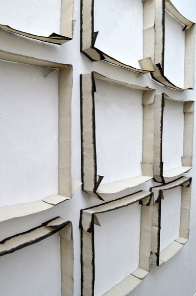 Moi Tran, Boundaries (2018). Hand-painted textile frames, steel pins. Dimensions variable.