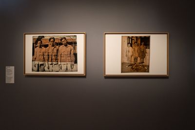 Two prints showing groups of young men looking towards the camera. 