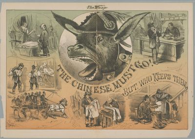 George Frederick Keller, 'The Chinese Must Go! But, Who Keeps them?' The Wasp, May 11, 1878. UC Berkeley, Bancroft Library. Image used in Weng Xiaoyu's essay 'Responding to Anti-Asian Xenophobia during the Pandemic'.