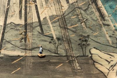 Lam Tung Pang, Forming the Landscape (2018) (detail). Charcoal, ink, acrylic, and scale models on plywood.