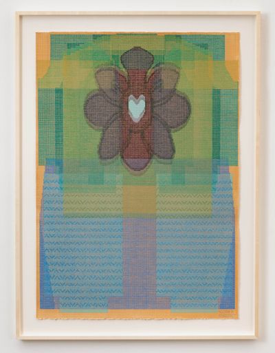 Ellen Lesperance, Gloria in Amazonite (2021). Gouache and graphite on tea-stained paper. 106.68 x 74.93 cm.