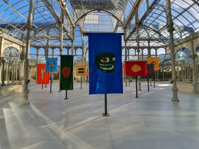 Exhibition view: Hassan Khan, The Keys to the Kingdom, Palacio de Cristal, Parque del Retiro, Museo Nacional Centro de Arte Reina Sofía, Madrid (2019). © Román Lores / Joaquín Cortés.