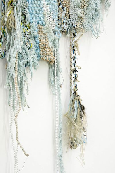 Igshaan Adams, Adiel (The Just) (2018) (detail). Twine, rope, beads, cotton off-cuts, blue oxide. 143 x 103 cm.