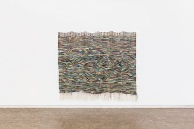 Igshaan Adams, Weiveld (ii) (2021). Nylon rope, cotton, twine, and beads. 250 x 280 cm.