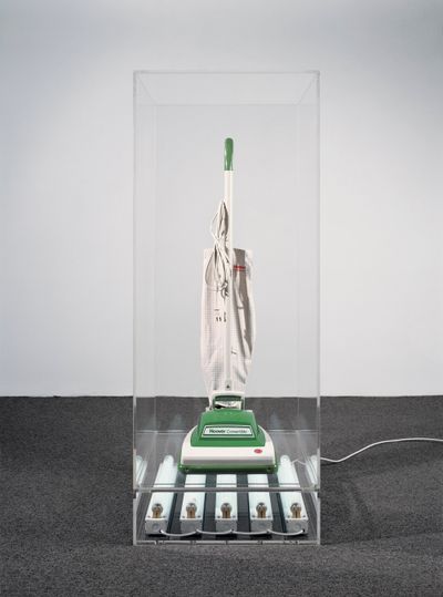 Jeff Koons, New Hoover Convertible (1980). Vacuum cleaner, acrylic, and fluorescent lights. 142.2 x 57.2 x 57.2 cm. © Jeff Koons.