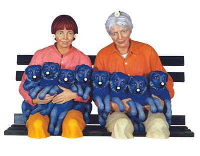 Jeff Koons, String of Puppies (1988). Polychromed wood. 106.7 x 157.5 x 94 cm. © Jeff Koons. Edition of 3 plus AP.