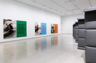Left to right: Ken Lum, 'Time. And Again.' series (2021); 'Line' (1986–ongoing). Exhibition view: Death and Furniture, Remai Modern, Saskatoon (11 February–15 May 2022).