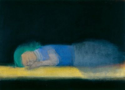 Leiko Ikemura, Lying in Black (1999). Oil on canvas. 100 x 140 cm. Toyota Municipal Museum of Art.