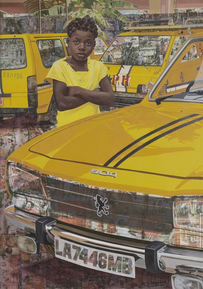 Njideka Akunyili Crosby, 'The Beautyful Ones' Series #7 (2018). Acrylic, coloured pencil, and transfers on paper. 106.68 x 152.08 cm. © Njideka Akunyili Crosby.