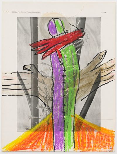 Pélagie Gbaguidi, Chaine Humaine (2022). Wax pastel and coloured pencil on paper. 36.5 x 27.5 cm.