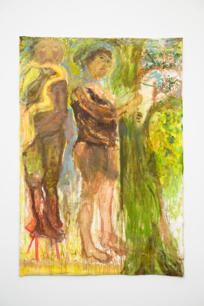 Pélagie Gbaguidi, Le jour se lève: Ritual & Green (2021). Acrylic and pigment on canvas. 2014 x 139 cm.