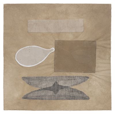 Pinaree Sanpitak, Breast Talks 6 (2018). Screenprint on gampi paper and scratching on STPI handmade linen paper, embedded in STPI handmade linen paper. 55.5 x 55.5 cm.