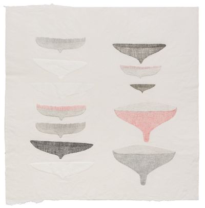 Pinaree Sanpitak, Breast Vessels 5 (2018). Etching and screenprint on gampi paper, embedded in STPI handmade mulberry paper. 110 x 106.5 cm.