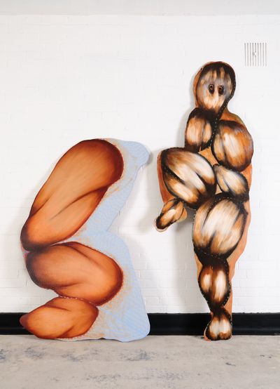 Radhika Khimji, Sitting, and Lifting Leg (2009). Oil and acrylic on plywood.