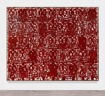 Rashid Johnson, Anxious Red Painting August 20th (2020). Oil on linen. 239.1 x 305.1 x 5.1 cm; 242 x 308.5 x 18.6 cm (framed). © Rashid Johnson.