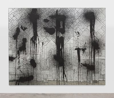 Rashid Johnson, Rumble (2011). Mirrored tile, black soap, wax, paint. Unique 245 x 306.1 x 4.4 cm. © Rashid Johnson.