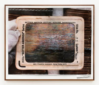 Stephanie Syjuco, Better America (Poverty Lecture, Hillis Better America Lecture Service Lantern Slides, circa 1920s, Division of Cultural History Lantern Slides and Stereographs, National Museum of American History, Archives Center, NMAH.AC.0945) (2021). Archival pigment inket. 119.4 cm x 142.2 cm.