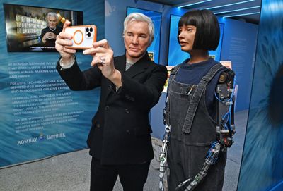 Left to right: Baz Luhrmann; Ai-Da. Exhibition view: Saw This, Made This, Design Museum, London (21–24 April 2023).