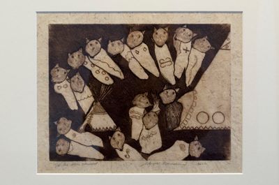 Alanis Obomsawin, Ours qui dansent (Bear Dance) (2002). Etching.