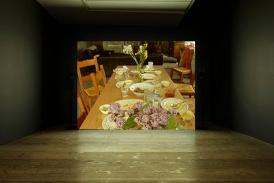 Gelare Khoshgozaran, The Retreat (2023) (still). 16mm film transferred to 4K video, colour, and sound. 20 min. Exhibition view: To Be the Author of One's Own Travels, Delfina Foundation, London (23 June–6 August 2023).