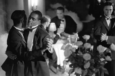 Isaac Julien, Pas de Deux with Roses (Looking for Langston Vintage Series) (1989–2016). Ilford classic silver gelatin fine art paper, mounted on aluminium and framed. 58.1 x 74.5 cm. © Isaac Julien.