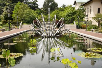 Jean-Michel Othoniel, 'Mirror Lotus' series (2023). Exhibition view: The Flowers of Hypnosis, Lily Pool Terrace, Brooklyn Botanic Garden, New York (18 July–22 October 2023). © Jean-Michel Othoniel/ADAGP, Paris, and ARS, New York 2023.