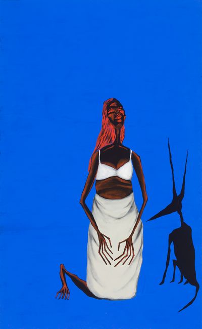 Mia Boe, Wongari Marat Marat (Dingo Spirit) (2023). Synthetic polymer paint on linen. 198 × 122 cm.