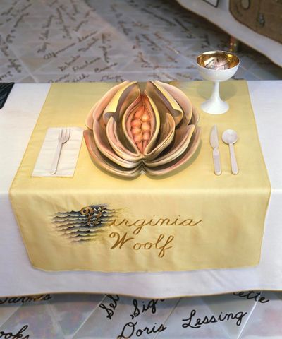 Judy Chicago, Virginia Woolf place setting from The Dinner Party (1979). Mixed media. Collection of Brooklyn Museum, gift of the Elizabeth A. Sackler Foundation. © Judy Chicago/Artists Rights Society (ARS), New York. Photo: © Donald Woodman/ARS, New York.