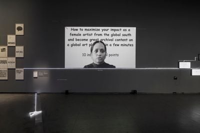 Mithu Sen, How to be a SUCKcessful artist (2019). Video, single channel. 1 min, 12 sec. Exhibition view: mOTHERTONGUE, Australian Centre for Contemporary Art, Melbourne (22 April–18 June 2023).