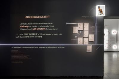 Mithu Sen, Un-acknowledgment (2023). Exhibition view: mOTHERTONGUE, Australian Centre for Contemporary Art, Melbourne (22 April–18 June 2023).
