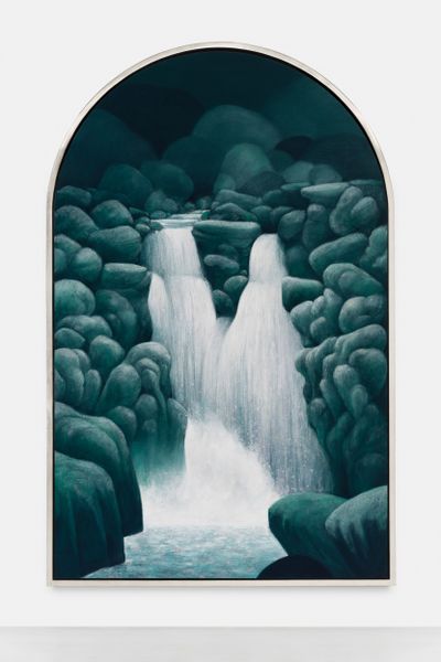 Nicolas Party, Waterfalls (2022). Soft pastel on linen. 285 x 180 cm.