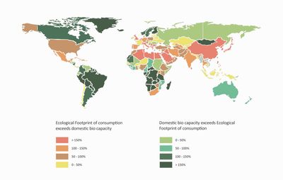 Colour-coded map reference with the ecological footprint of consumption.